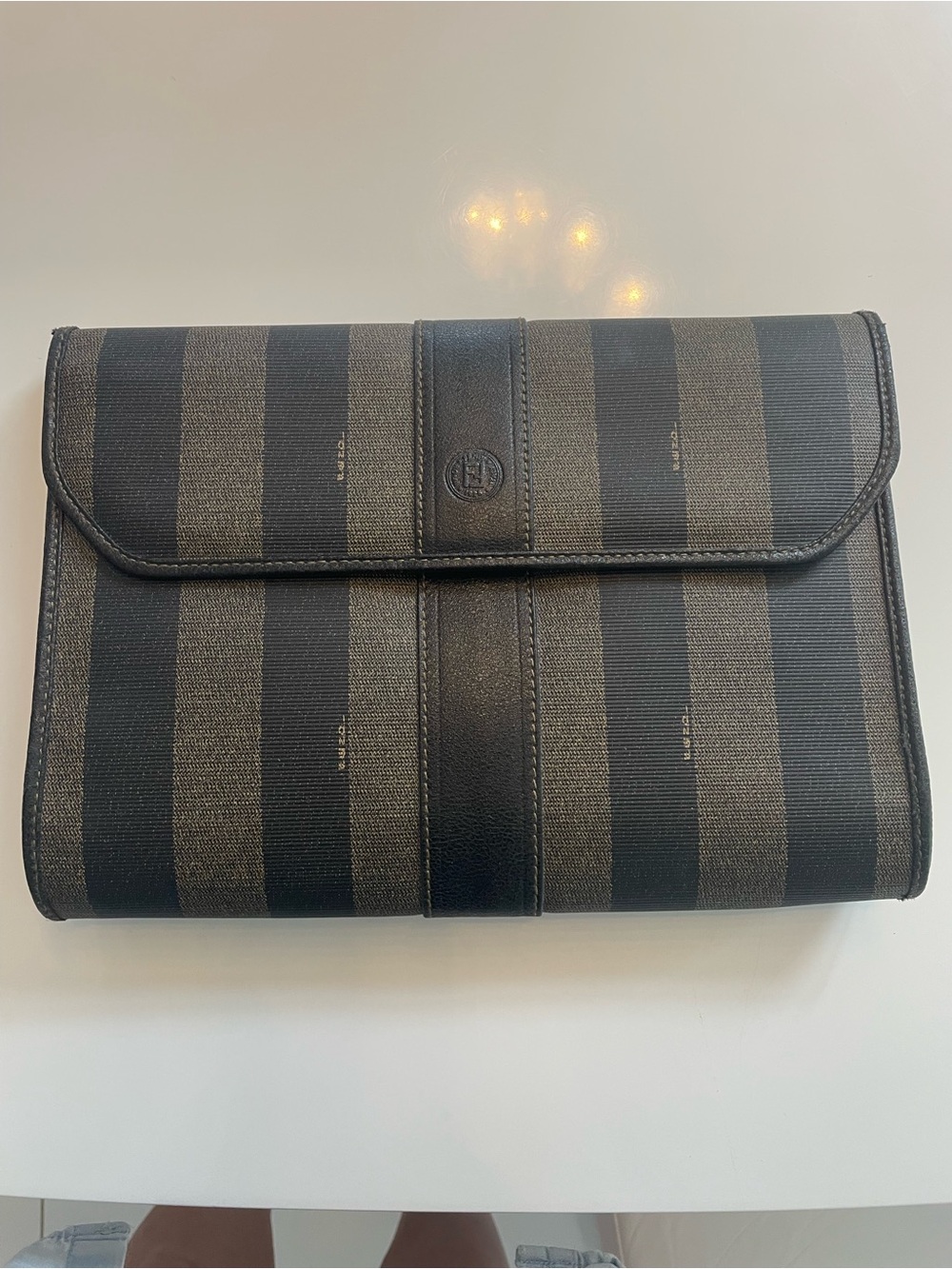 Fendi Fold-Over Clutch in Black and Brown Stripes
